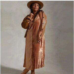 Anthropologie Embroidered Copper velvet dress size 14Lucie Velvet Embroidered